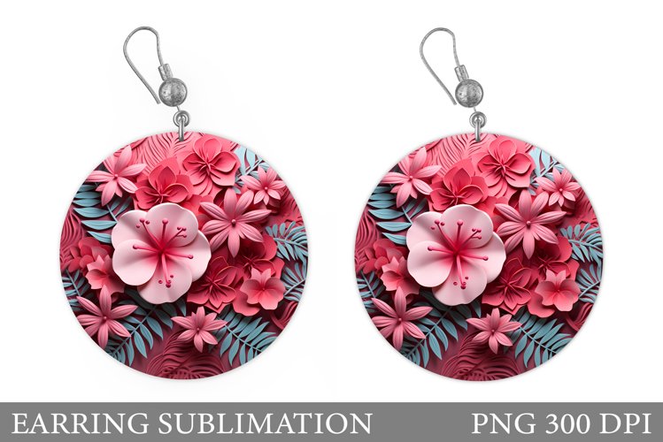 3D Flowers Earring Sublimation. Flowers Round Earring example image 1