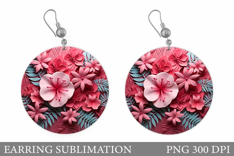 3D Flowers Earring Sublimation. Flowers Round Earring