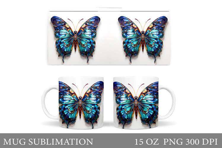Butterflies Mug Sublimation. 3D Butterflies Mug Design example image 1