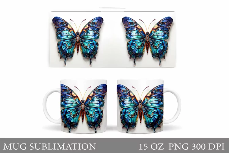 Butterflies Mug Sublimation. 3D Butterflies Mug Design