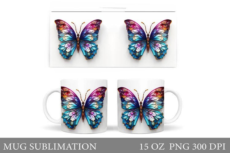 3D Butterflies Mug Design. Shimmer Butterflies Mug Wrap