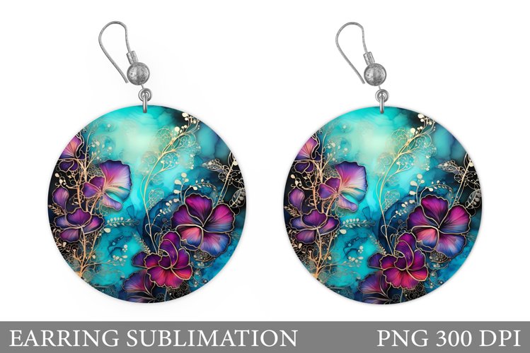 Alcohol Ink Earring Design. Flowers Earring Sublimation example image 1