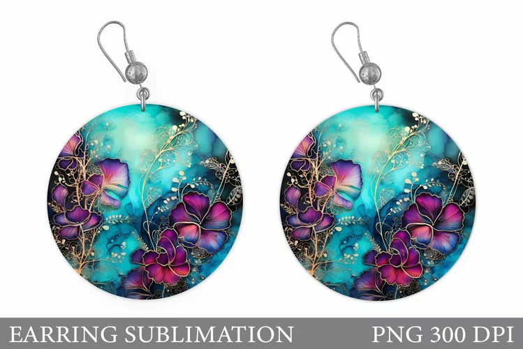 Alcohol Ink Earring Design. Flowers Earring Sublimation