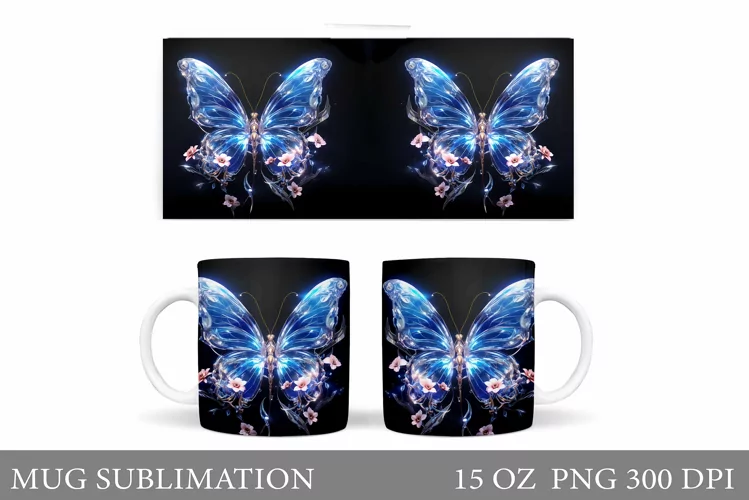 Butterflies Mug Sublimation. Flowers Mug Design