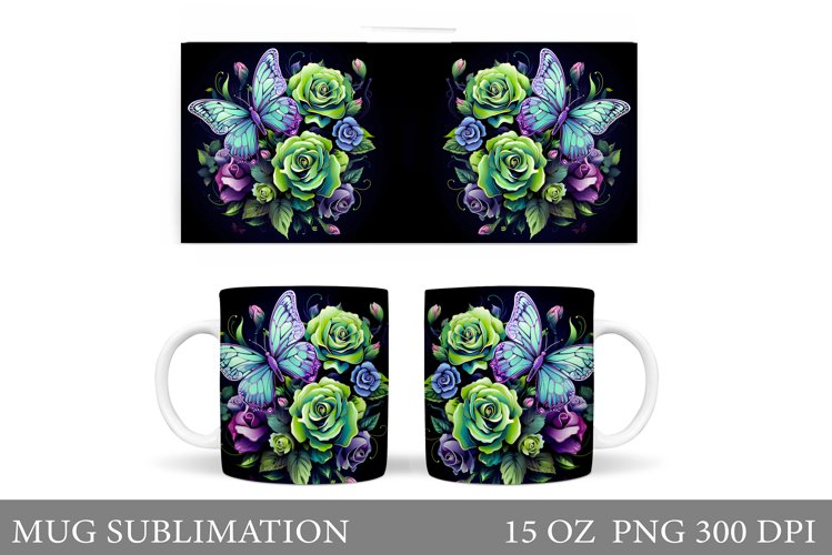 Butterflies Mug Design. Rose Mug Sublimation example image 1