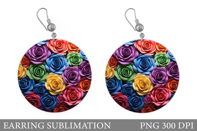 3D Rose Earring Sublimation. 3D Rose Round Earring example image 1