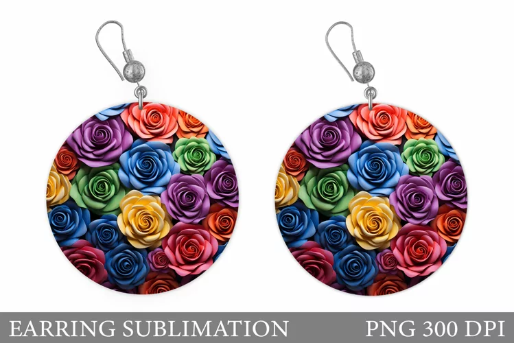 3D Rose Earring Sublimation. 3D Rose Round Earring
