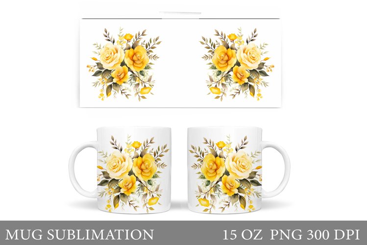Roses Mug Sublimation. Flowers Mug Wrap Design example image 1