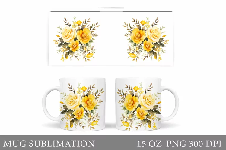 Roses Mug Sublimation. Flowers Mug Wrap Design