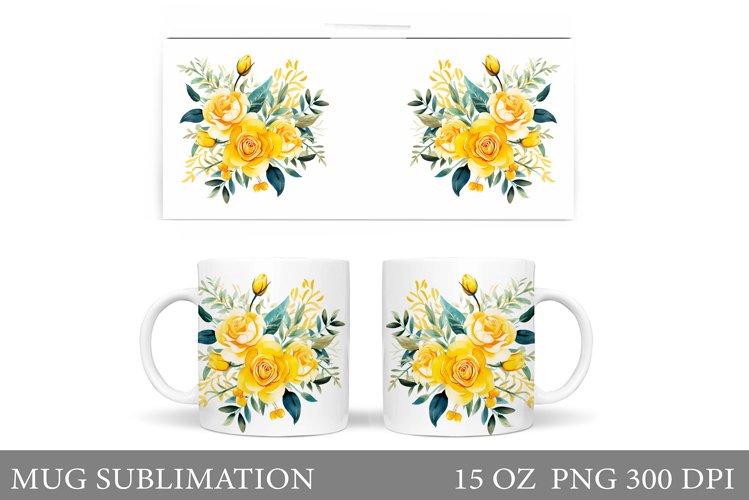 Roses Mug Sublimation. Flowers Mug Wrap Design example image 1