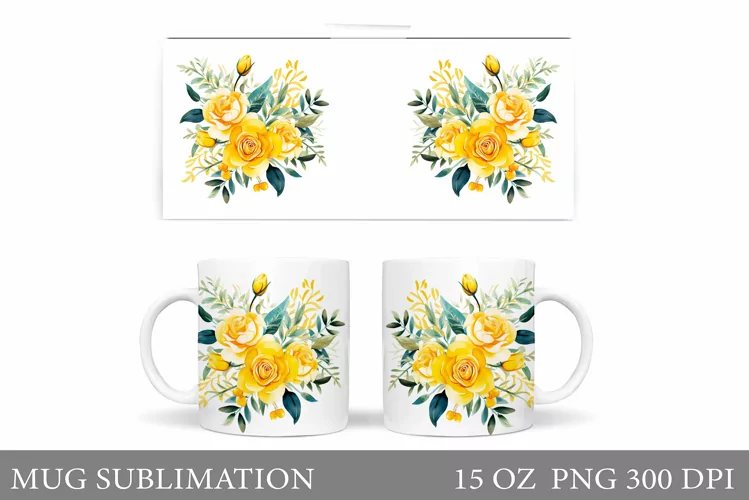 Roses Mug Sublimation. Flowers Mug Wrap Design