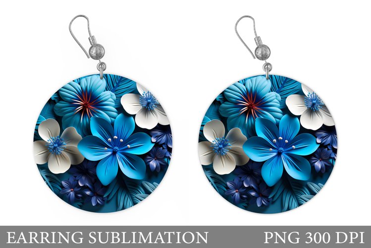 Flowers Earring Sublimation. Round Earring Flowers Design example image 1