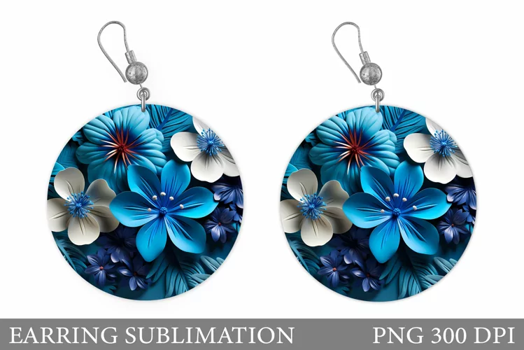 Flowers Earring Sublimation. Round Earring Flowers Design