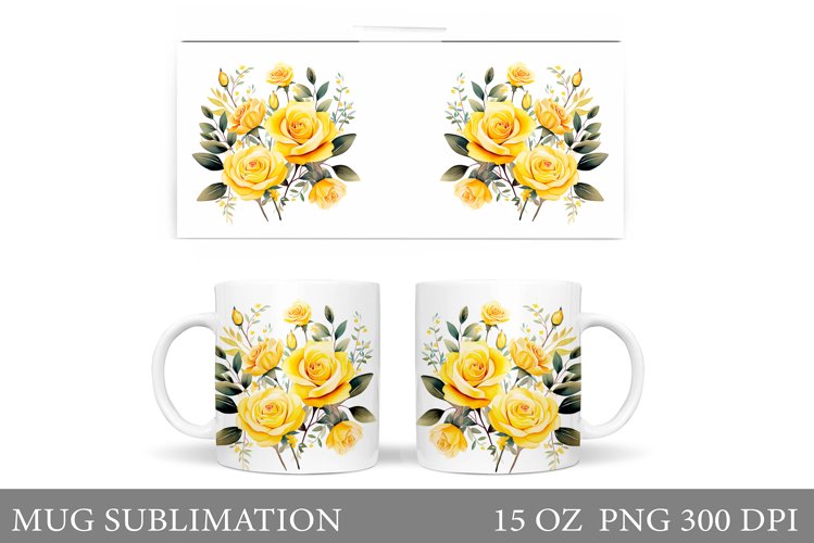 Roses Mug Sublimation. Flowers Mug Wrap Design example image 1