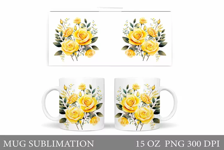 Roses Mug Sublimation. Flowers Mug Wrap Design
