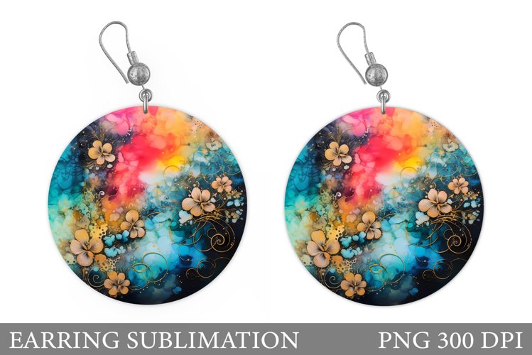 Flowers Earring Sublimation. Alcohol Ink Earring Design example image 1