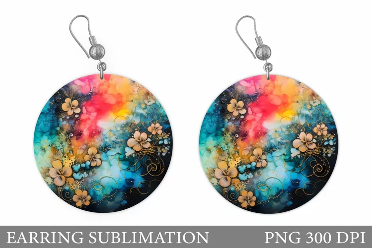 Flowers Earring Sublimation. Alcohol Ink Earring Design