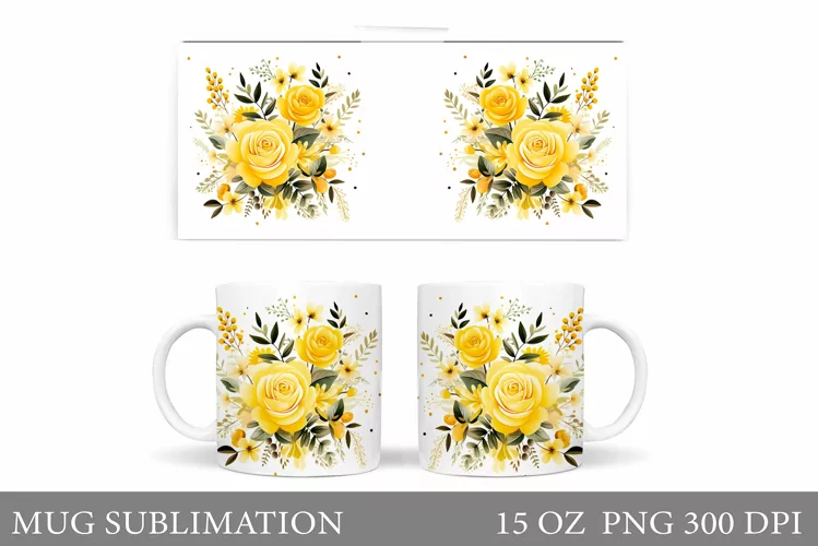 Flowers Mug Sublimation. Flowers Mug Wrap Design