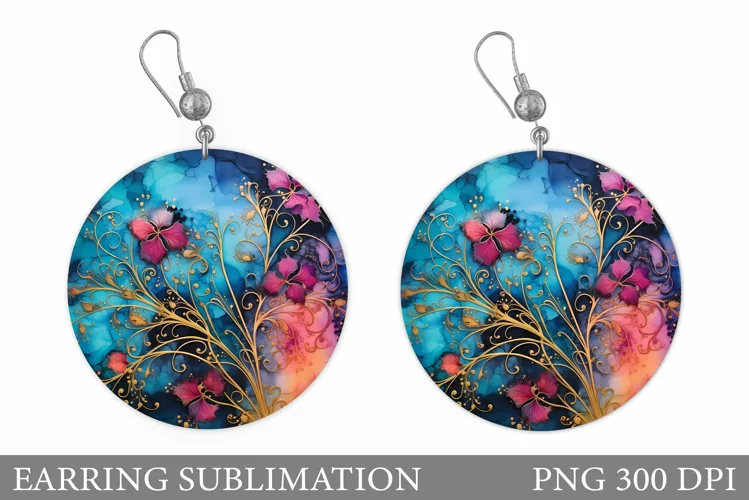 Alcohol Ink Earring Design. Flowers Earring Sublimation