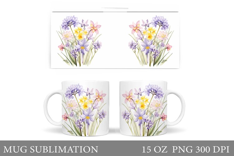 Flowers Mug Sublimation. Floral Mug Wrap Design example image 1