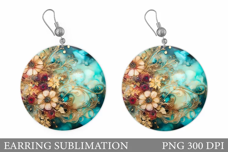 Alcohol Ink Flowers Earring. Abstract Earring Sublimation