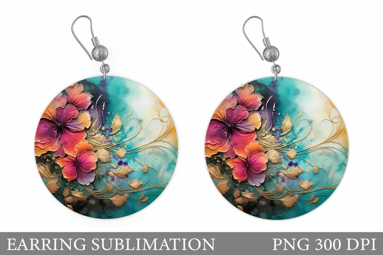 Alcohol Ink Earring Design. Flowers Earring Sublimation
