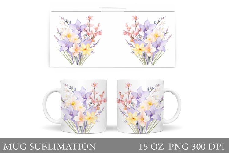 Flowers Mug Sublimation. Spring Mug Wrap Design example image 1