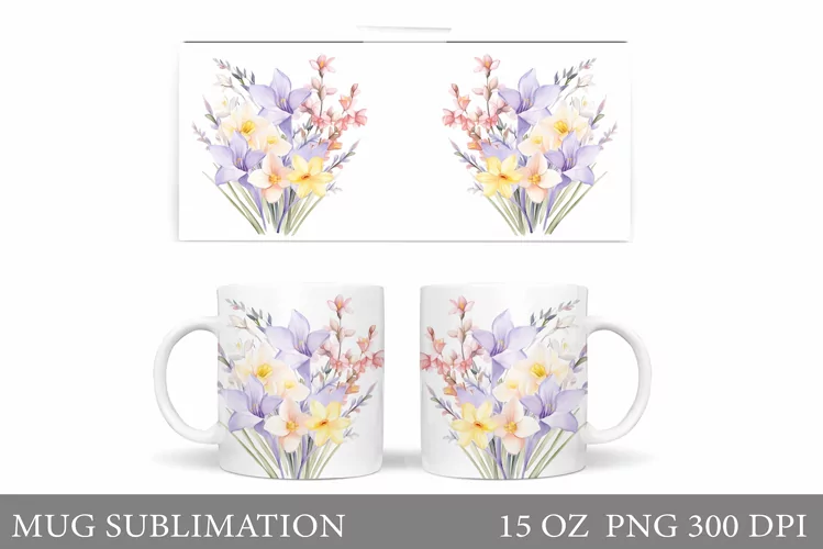 Flowers Mug Sublimation. Spring Mug Wrap Design