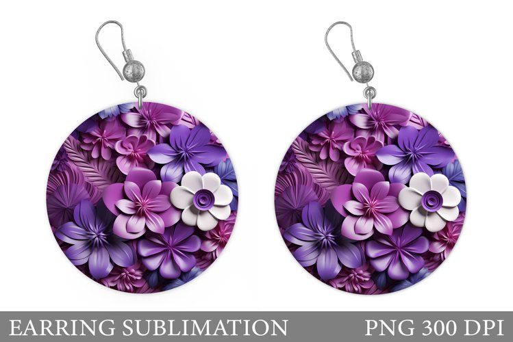 Flowers Earring Sublimation. 3D Flowers Round Earring