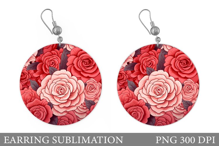Rose Earring Sublimation. Rose Round Earring Design