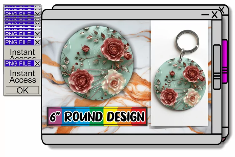 Sparkling 3D Blossom Round Design Summer Elegance Keychain