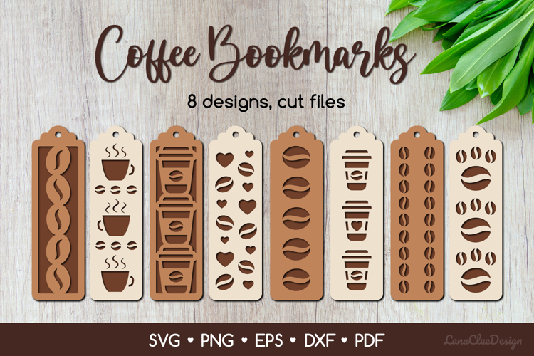 8 Two Layered Coffee Bookmarks SVG Bundle, Coffee Papercut