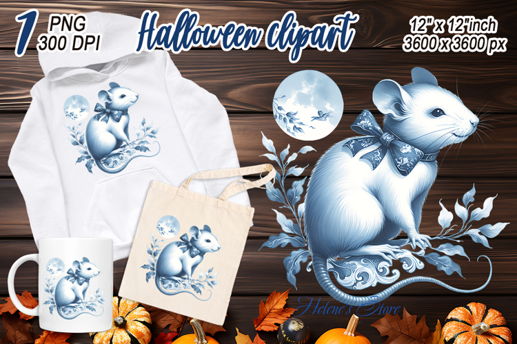 Funny Halloween rat clipart| Blue moon in night shirt design