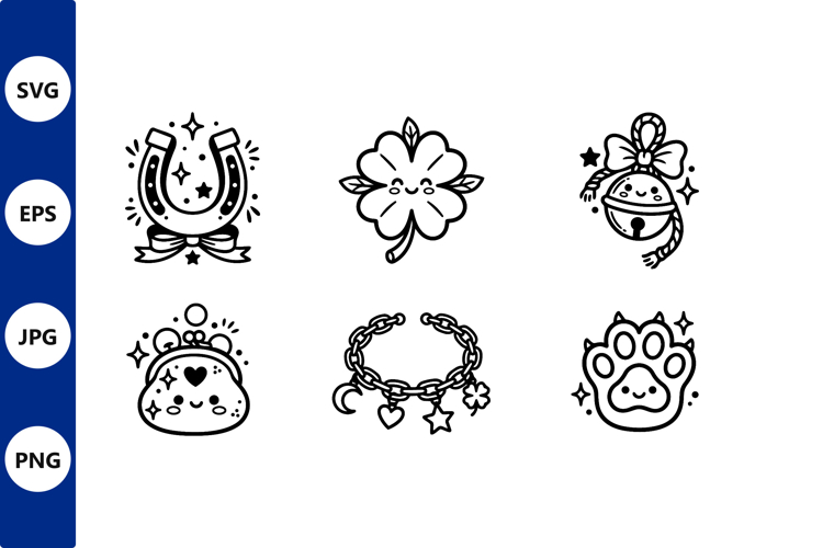 Cute Lucky Charms Black And White Vector