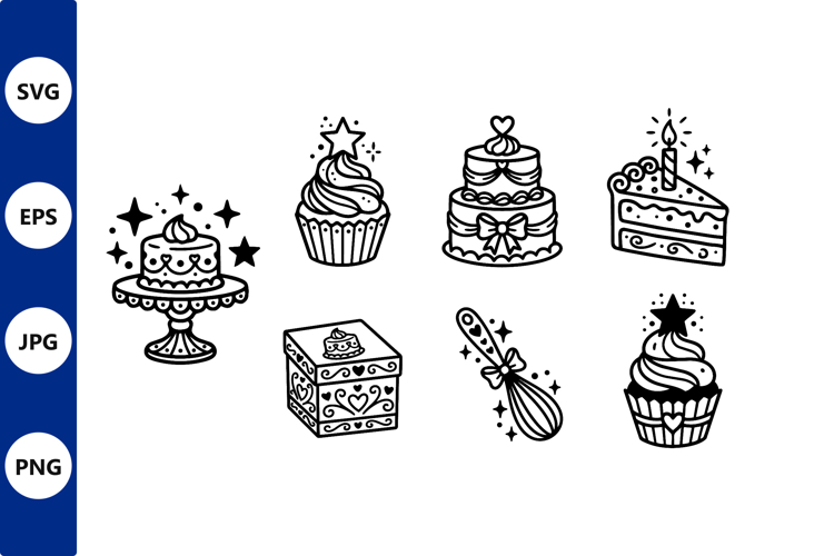 Cake and Cupcake Line Art Icons
