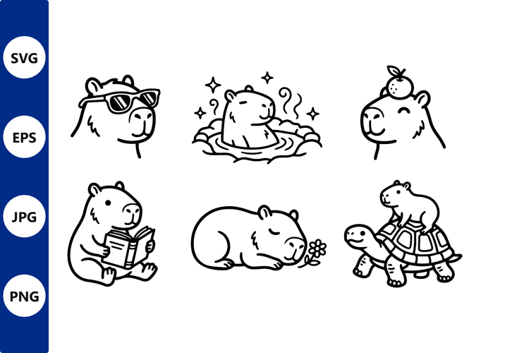 Black White Capybara Line Art Playful