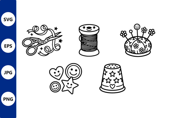 Sewing tools black and white vector art