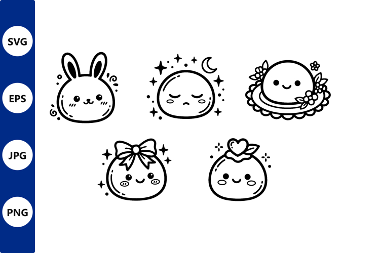 Cute Kawaii Bunny Moon and Flower Vector