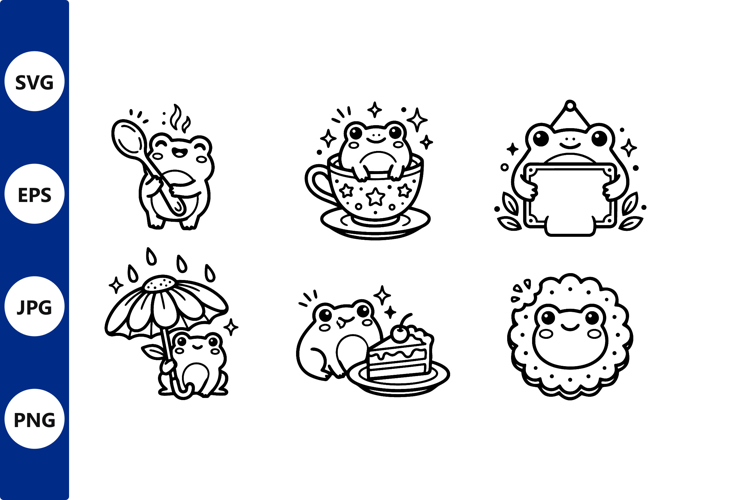 Cute Frog Line Art Vector Six Poses