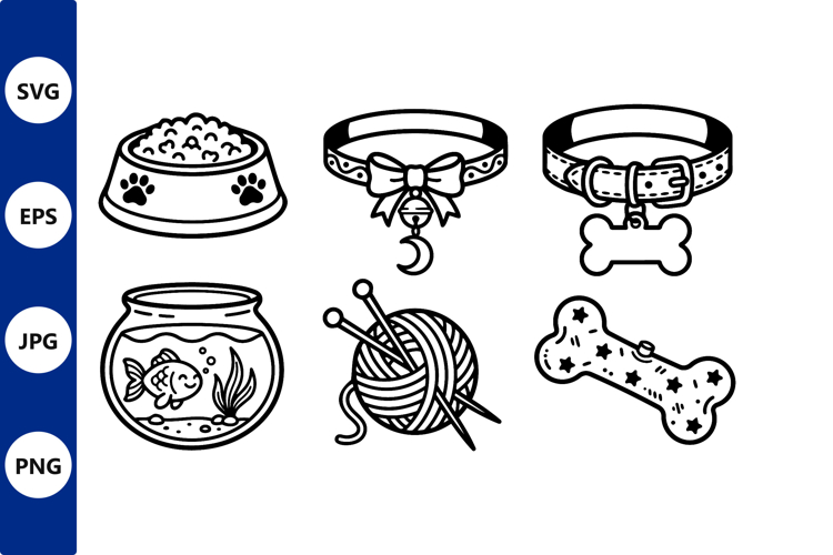 Pet bowl and collar line art vector