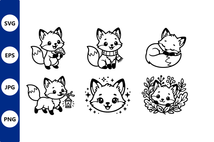 Cute Black And White Fox Vector Art Set