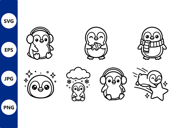 Cute Penguin Line Art Vector