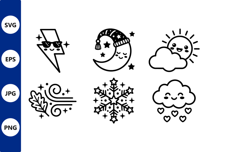 Cute Black White Weather Line Icons