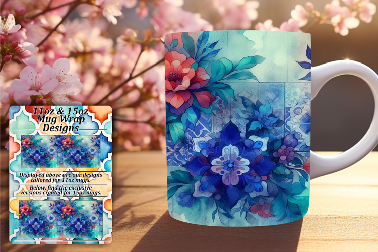 Bright 11oz Mug Wrap Png Artwork , Watercolor Patter