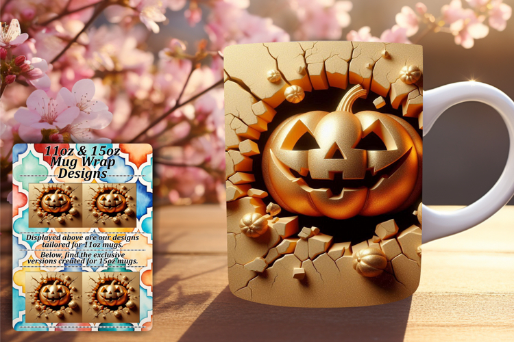 Sublime 11oz Mug Wrap Png Artwork , 3D Pumpkin