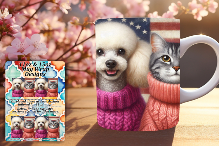 Charming 11oz Mug Wrap Png Design , Dog and cat