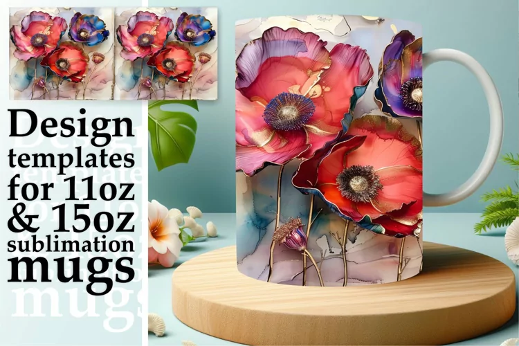 Sparkling 3D Floral Fantasy Mug Wrap: Sublimation - 11oz/15o
