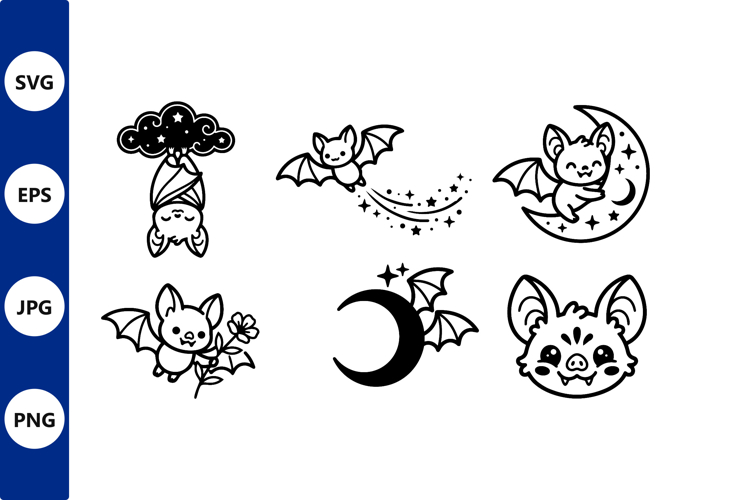 Cute Cartoon Bat Vector Art Black White