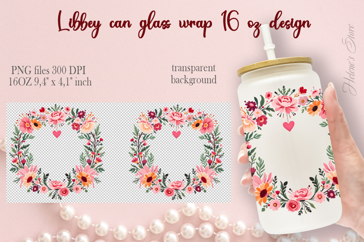 Boho Valentine pattern Libbey Can Glass Wrap 16oz design png