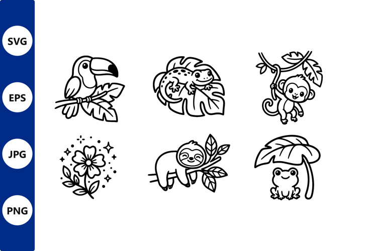 Black and White Tropical Animals Line